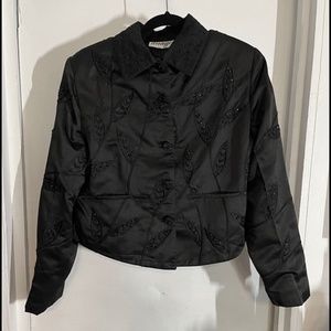 Vintage Anage Beaded Leaves & Buttons Black Jacket w/ Pockets : Size Medium